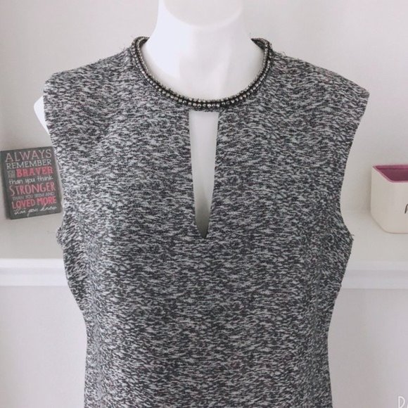 Donna Ricco Jacquard Dress Grey Metallic Jeweled Neckline Size 16 MSRP $138.00 - Picture 8 of 15